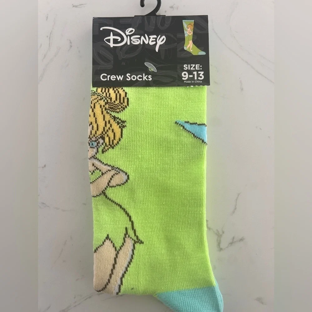 Disney Tinker Bell Crew Socks - Size 9-13, Unisex - NWT